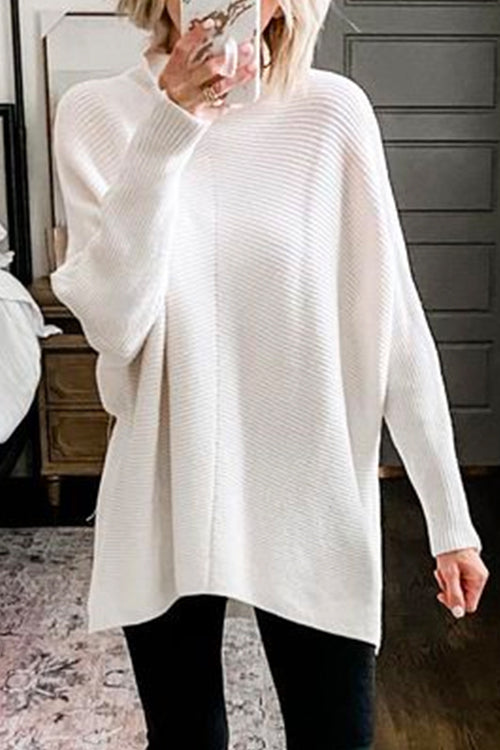 Moxidress Turtleneck Ribbed Knit Tunic Sweater