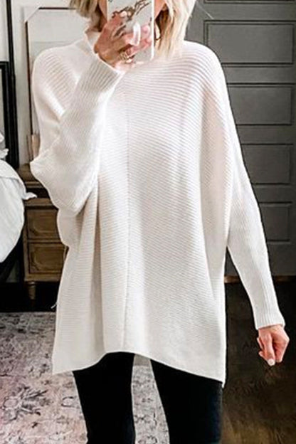 Moxidress Turtleneck Ribbed Knit Tunic Sweater