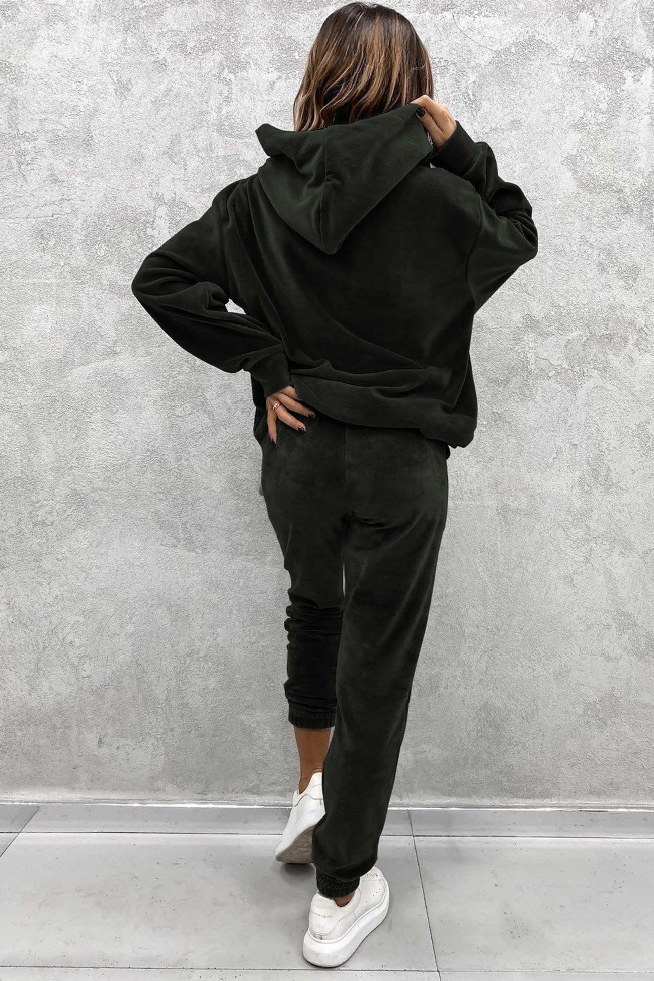 Velour Color Hoodie Long Pants Set