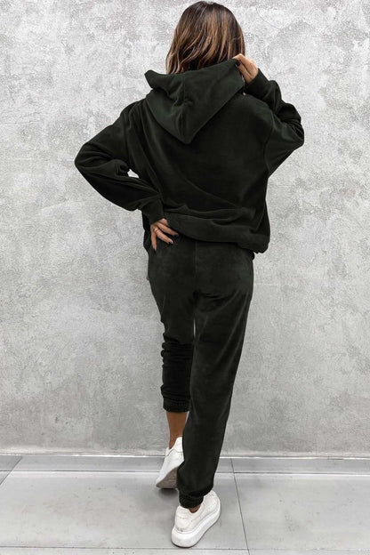 Velour Color Hoodie Long Pants Set
