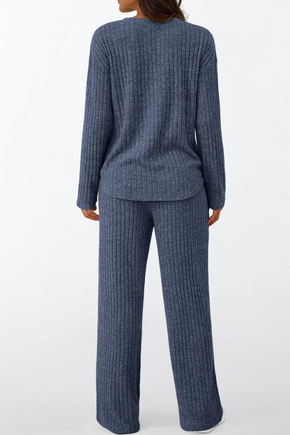 Ribbed Pitted Brushed Two Piece Pants Set