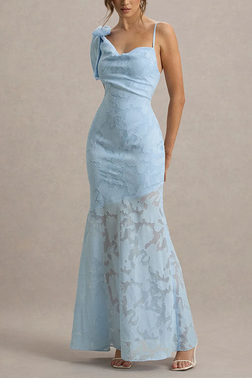 Moxidress Sleeveless Bow Shoulder Flare Maxi Dress
