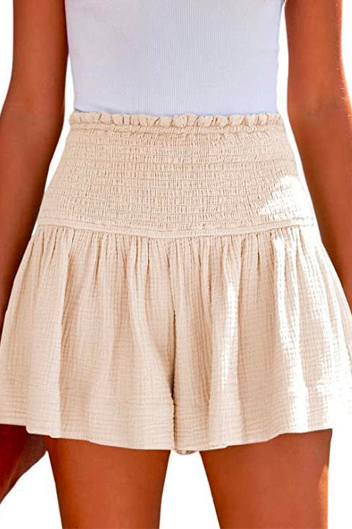 Moxidress Elastic Smocked Waist Wide Leg Shorts