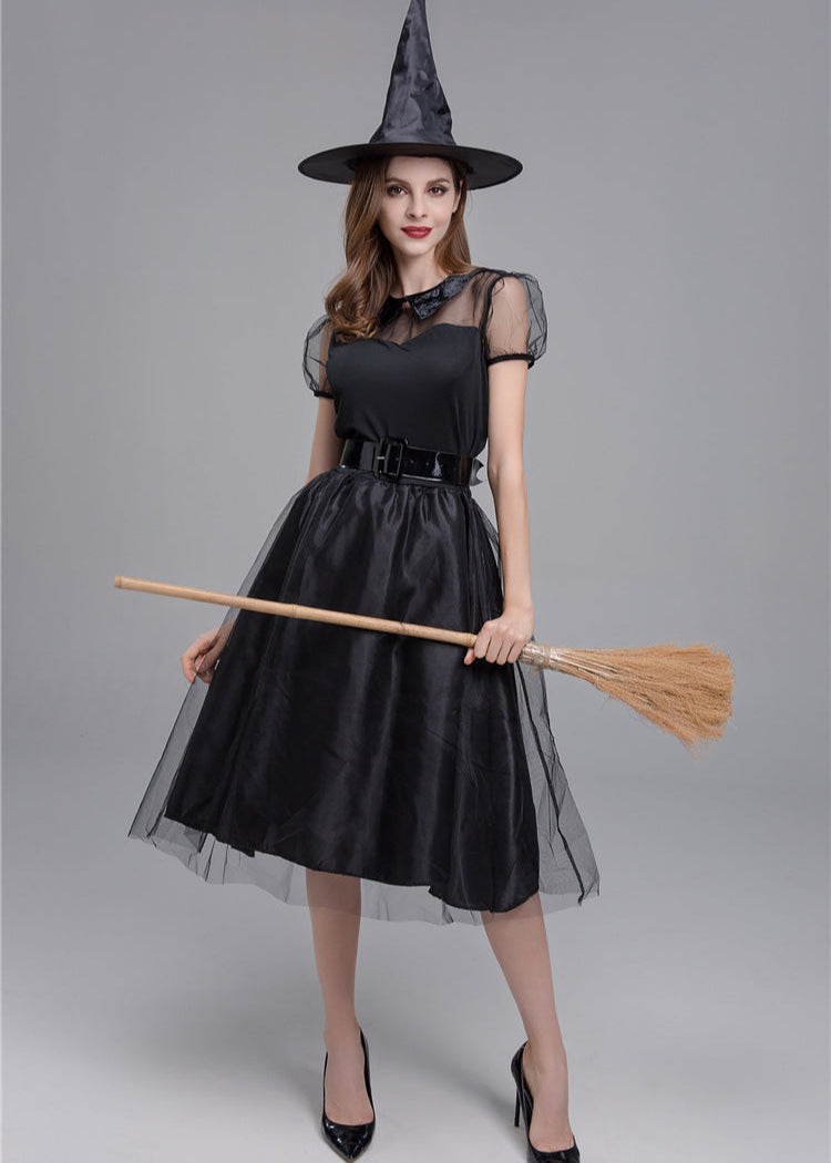 Midnight Enchantress - ’s Black Witch Costume Dress With Hat and Accessories