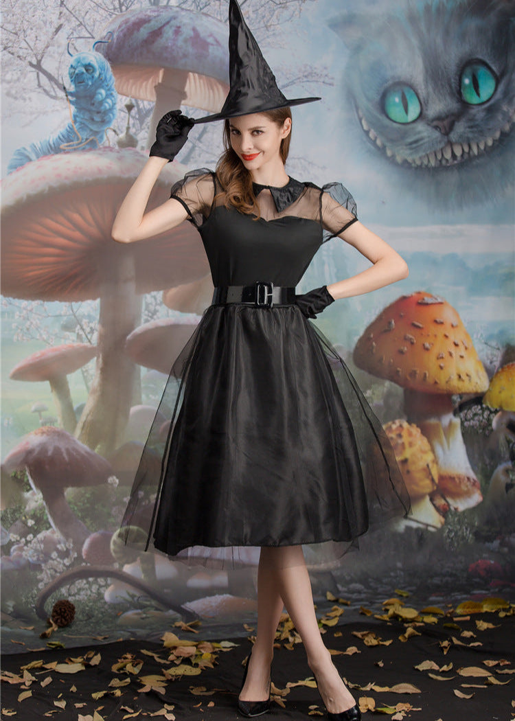 Midnight Enchantress - ’s Black Witch Costume Dress With Hat and Accessories