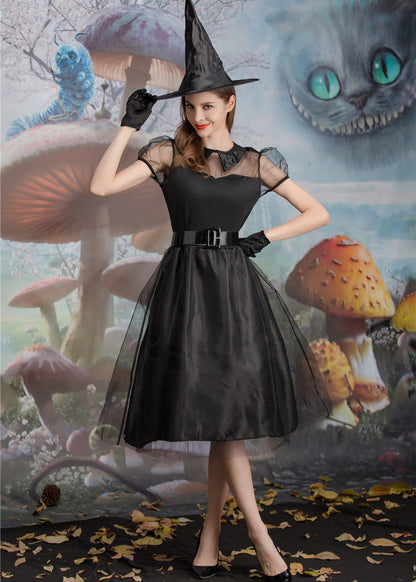 Midnight Enchantress - ’s Black Witch Costume Dress With Hat and Accessories