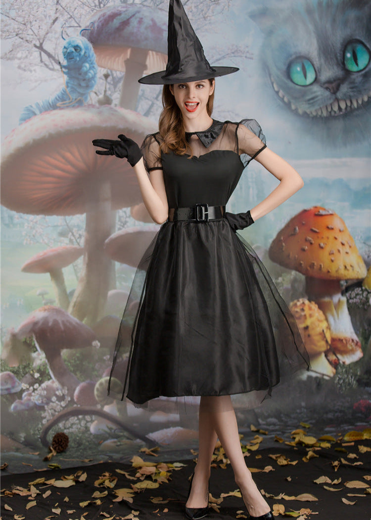 Midnight Enchantress - ’s Black Witch Costume Dress With Hat and Accessories