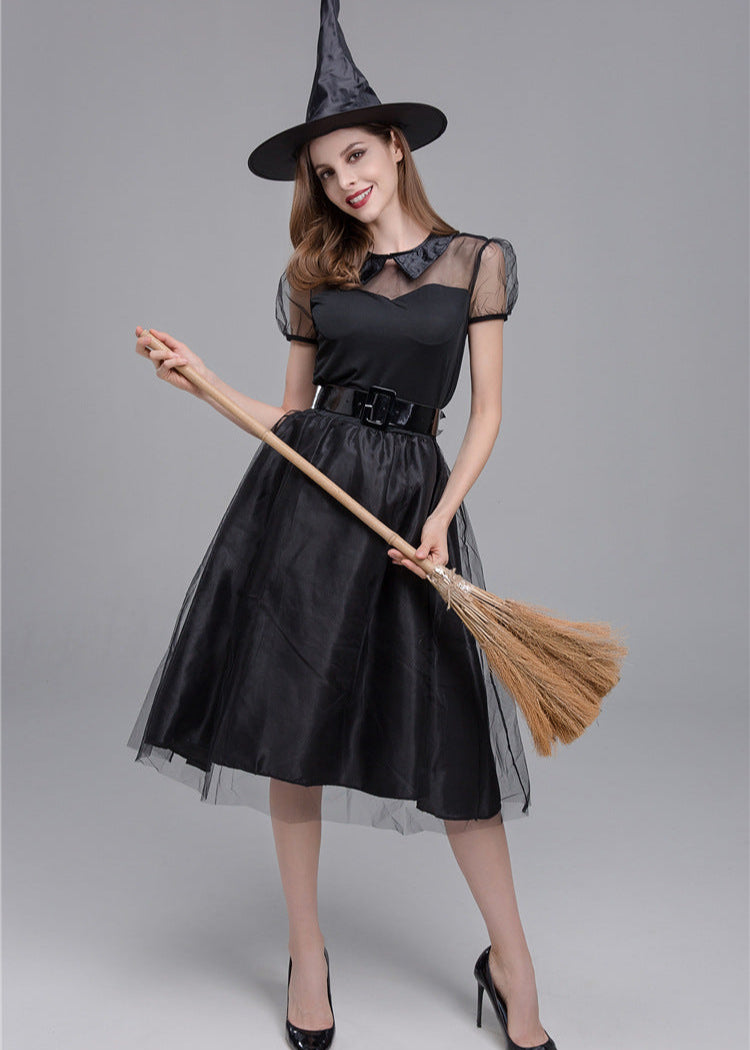 Midnight Enchantress - ’s Black Witch Costume Dress With Hat and Accessories