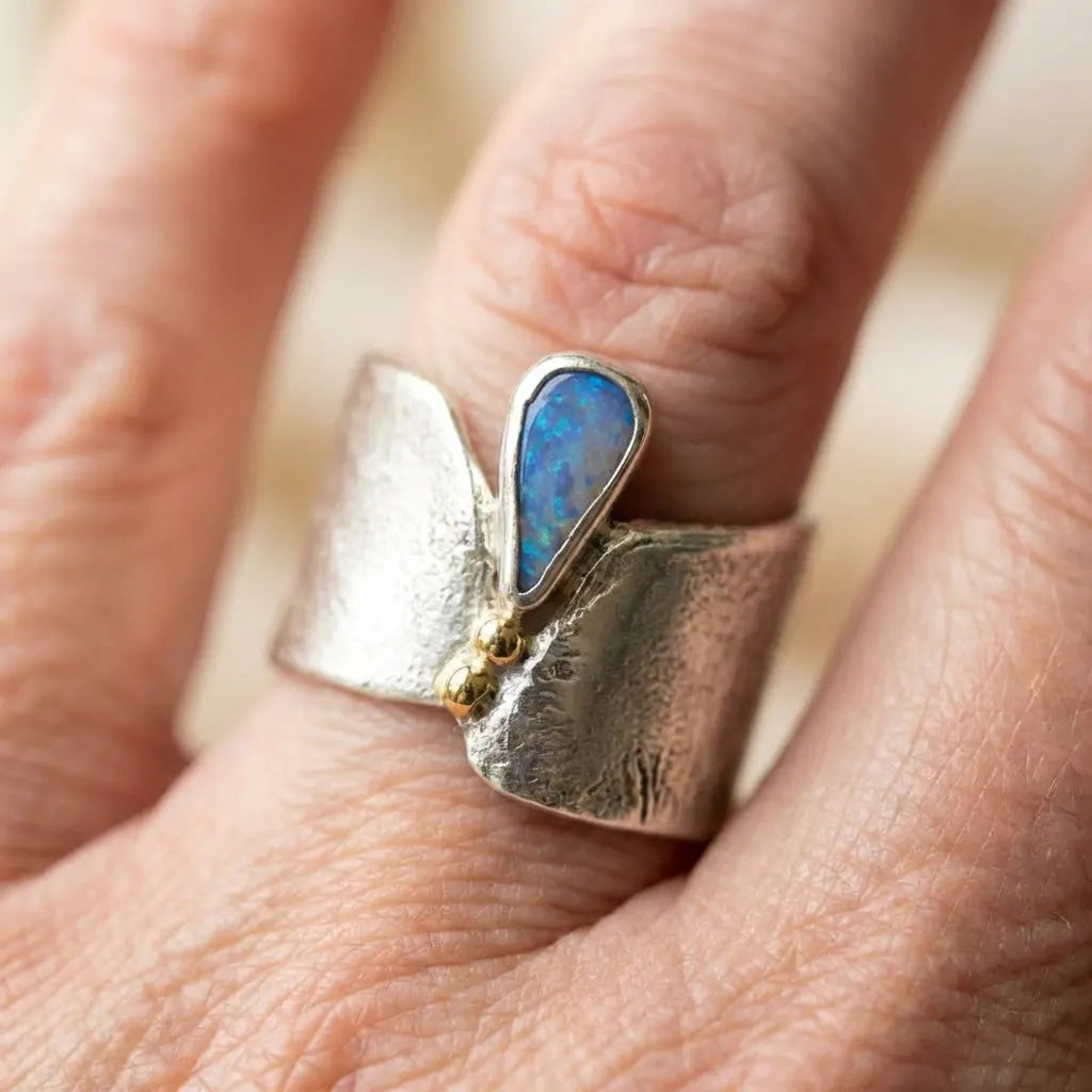 Vintage Open Blue Opal Drop Ring