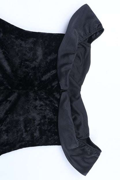 Off Shoulder Backless Velvet Bodycon Mini Dress