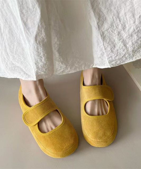 Buckle Strap Splicing Platform Flats Shoes Yellow Suede