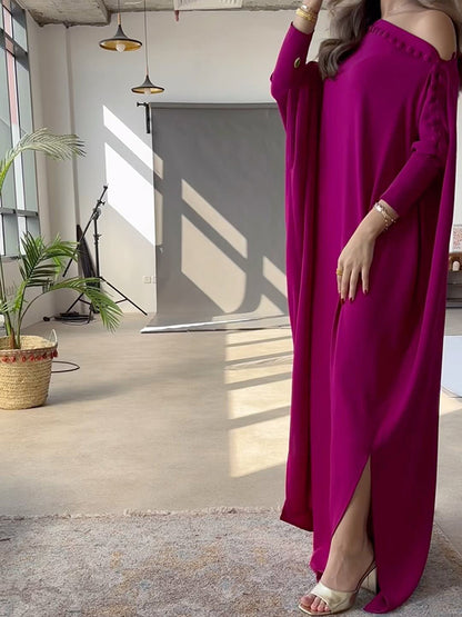 H-line Loose Buttoned Color Maxi Dresses