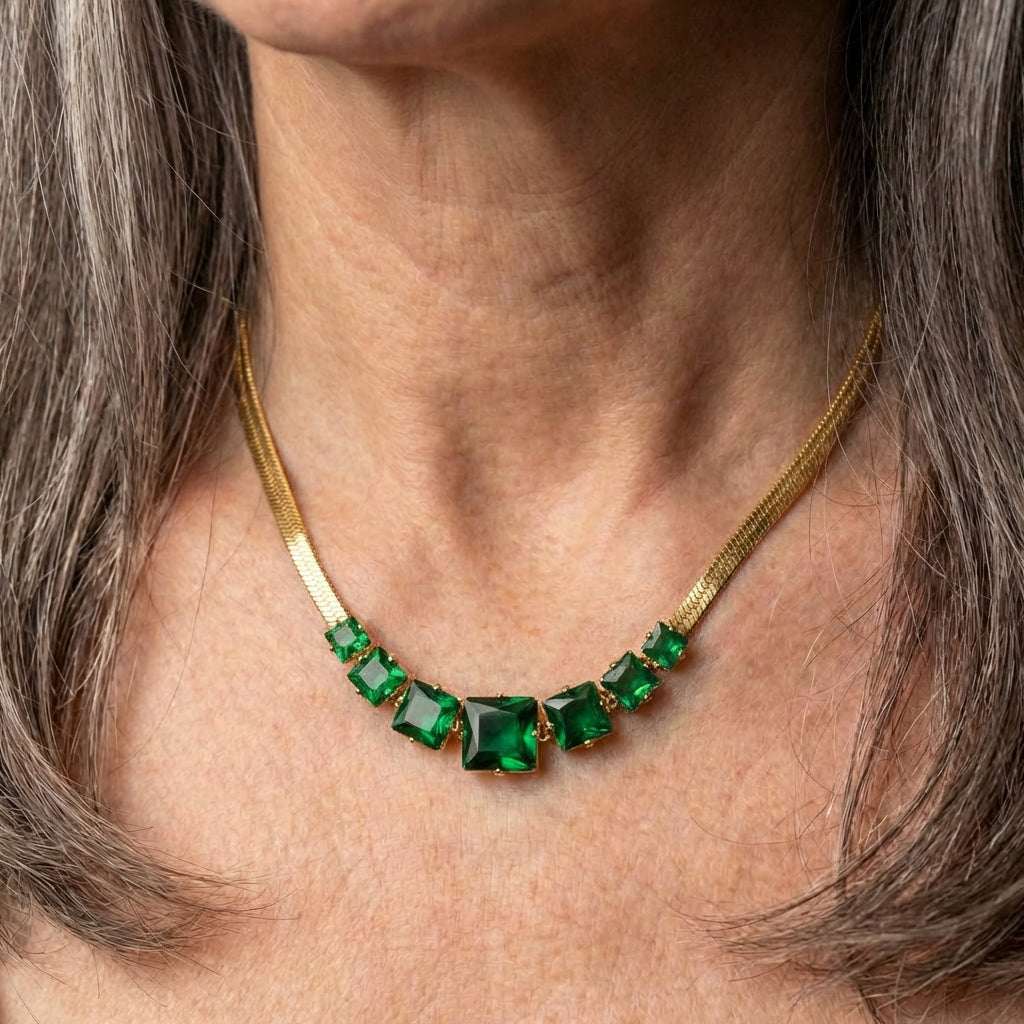 Vintage Green Crystal Zircon Necklace