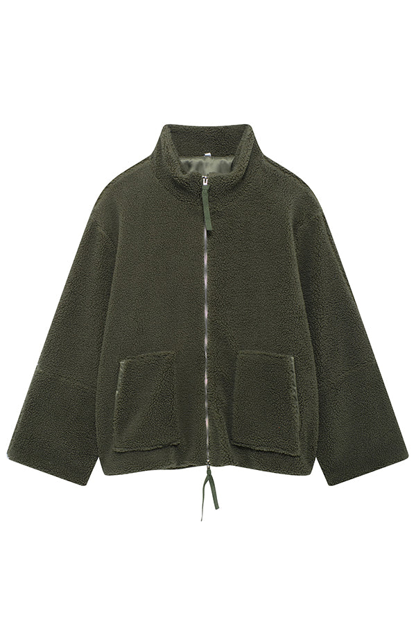 Color Stitching High Collar Long Sleeve Loose Pocket Woolen Coat