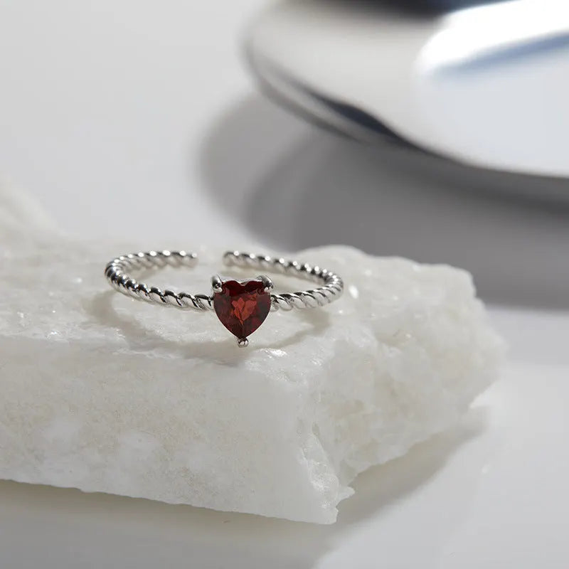 Romantic Garnet Heart Ring