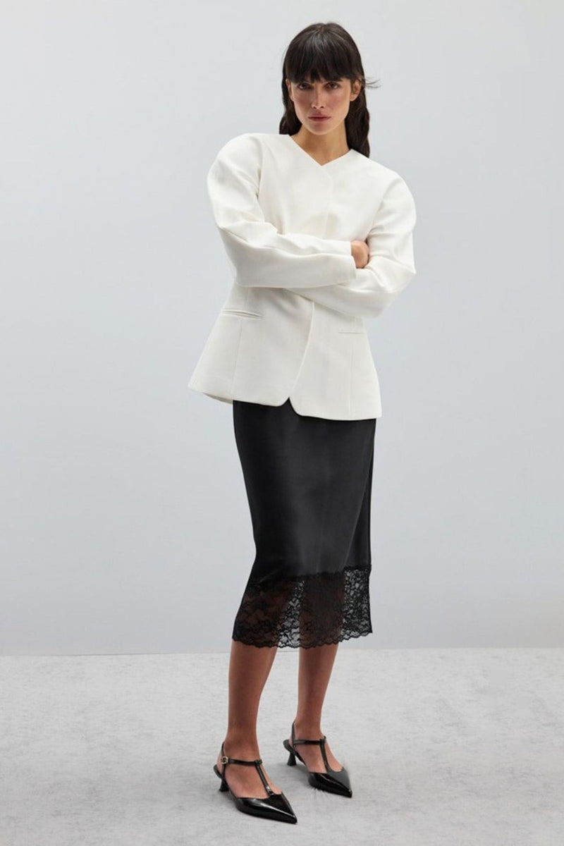 Satin Lace Trim Bodycon Skirt
