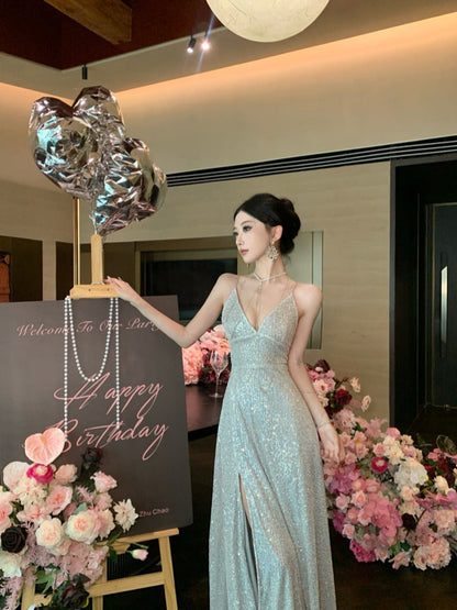 Sequin Blue Maxi Dress _ Birthday & Evening Gown