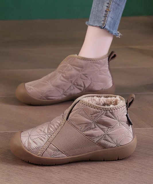 Khaki Splicing Fuzzy Wool Lined Flat Shoes for
