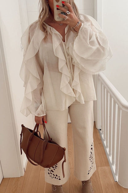 Ruffle V Neck Commuter Blouse