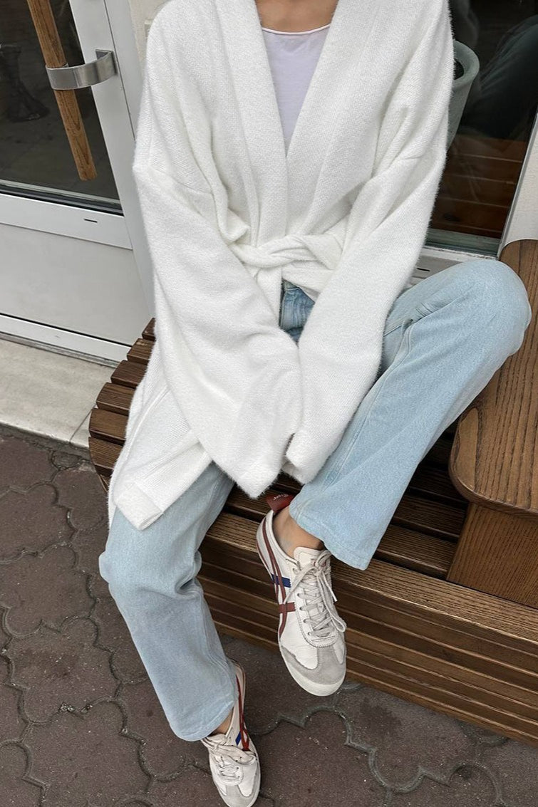 Tie-waist Wool Blend Midi Coat
