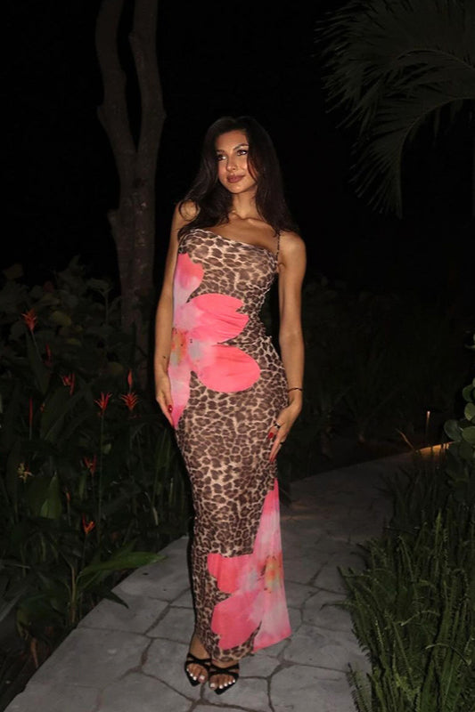 Leopard Print Sleeveless Bodycon Maxi Dress