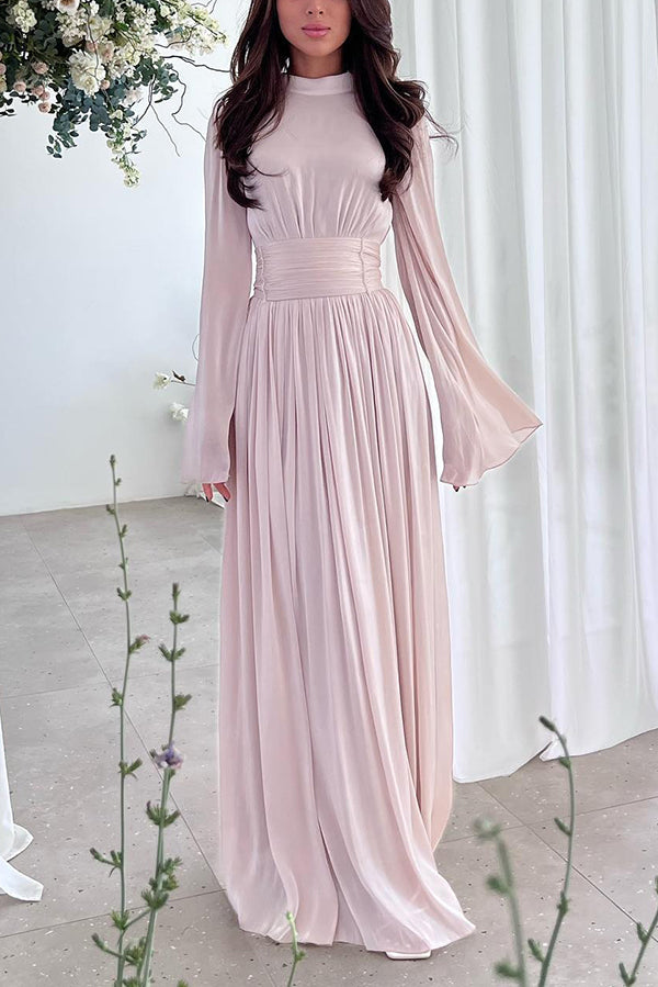 Stylish and Waist-tie Back Pleated Maxi Dress
