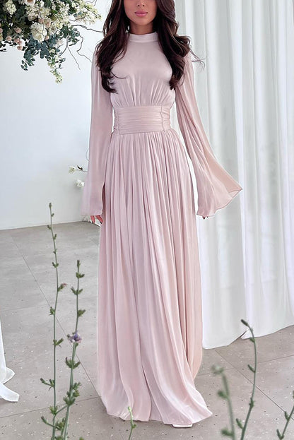 Stylish and Waist-tie Back Pleated Maxi Dress