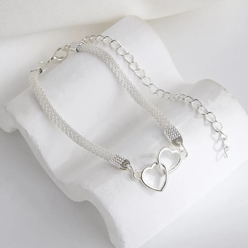 Vintage Silver Double Heart Charm