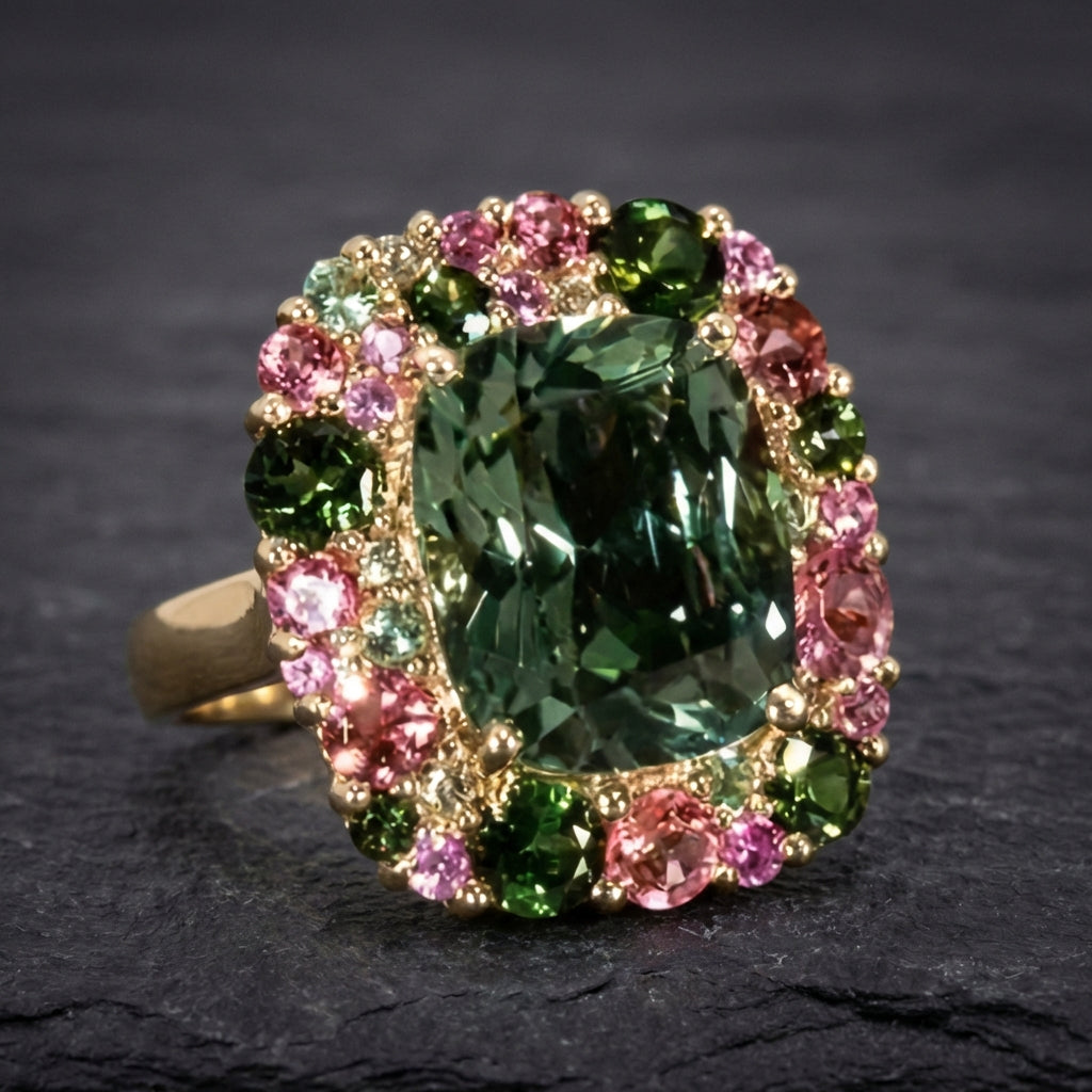 Vintage Green & Pink Crystal Ring