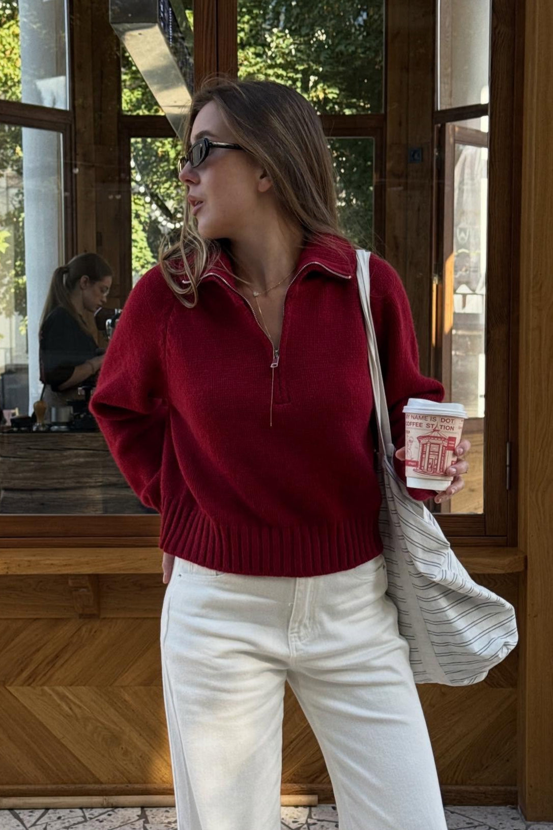Color Notched Collar Relaxed Knit Sweater
