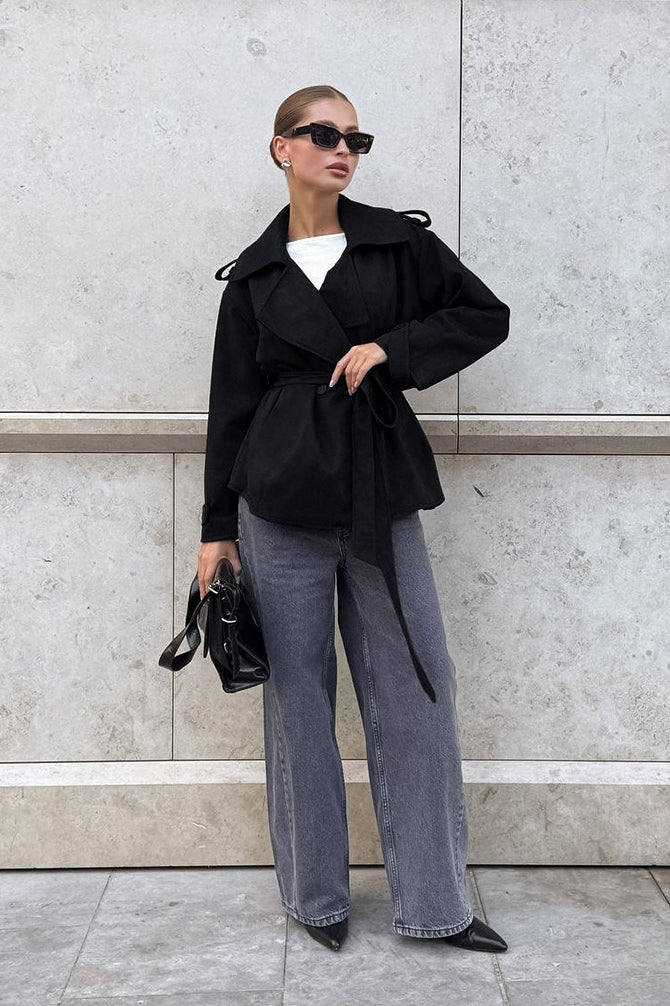 Suede Tie Waist Thickened Warm Coat