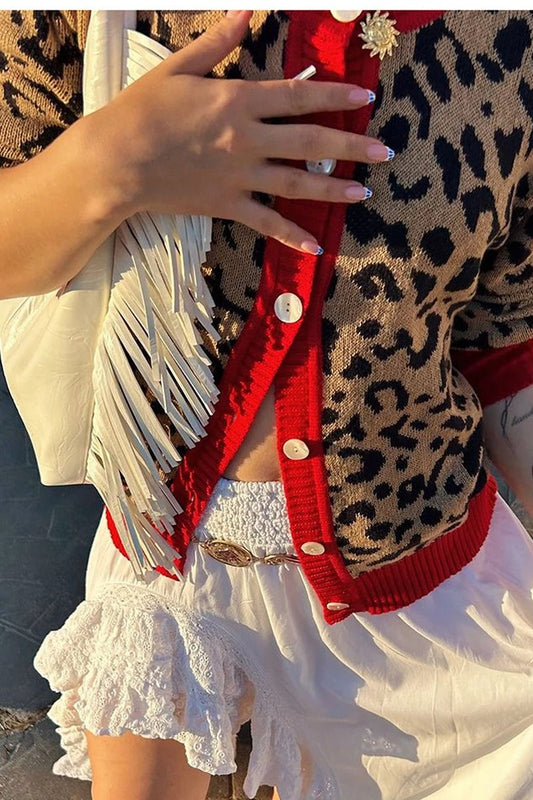 Loose O-neck Leopard Cardigan