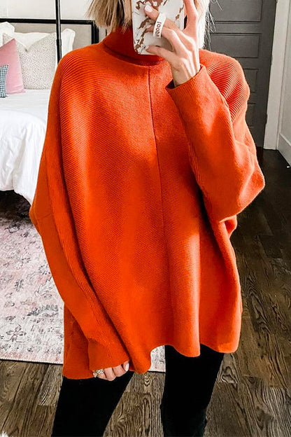 Moxidress Turtleneck Ribbed Knit Tunic Sweater