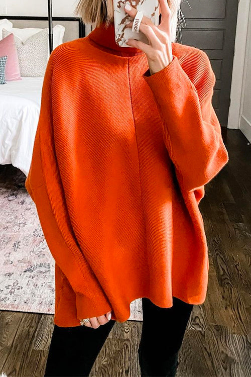 Turtleneck Ribbed Knit Tunic Sweater