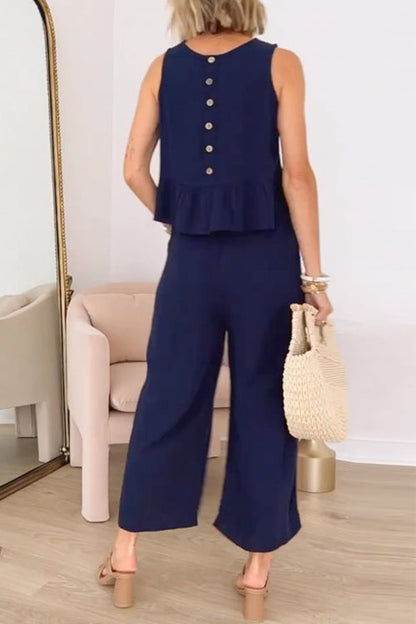 Sleeveless Ruffle Top Wide Leg Pants Set
