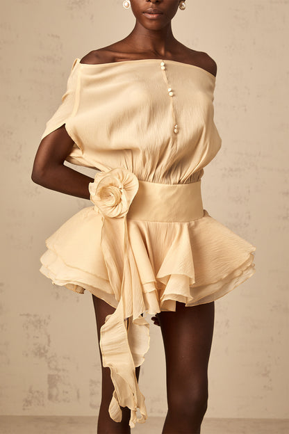 Marina Off Shoulder Applique Dress & Shorts Set