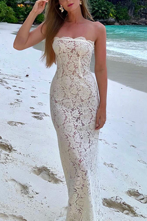 Strapless Lace Hollow Out Bodycon Maxi Dress