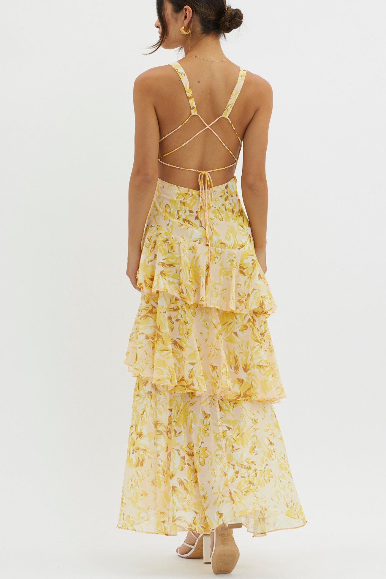 Print Tie-up Back Chiffon Tiered Dress