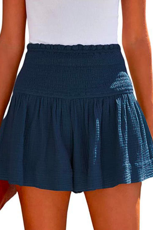 Moxidress Elastic Smocked Waist Wide Leg Shorts