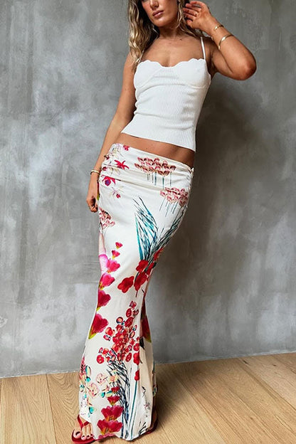 Print Satin Bodycon Maxi Skirt