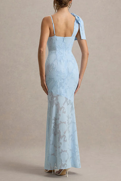 Moxidress Sleeveless Bow Shoulder Flare Maxi Dress