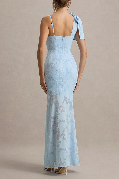 Moxidress Sleeveless Bow Shoulder Flare Maxi Dress