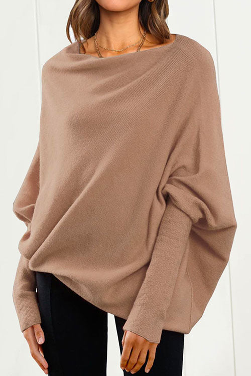 Moxidress Batwing Sleeves Slouchy Knit Sweater