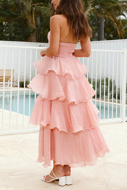 Moxidress Strapless Ruffle Layered Maxi Dress