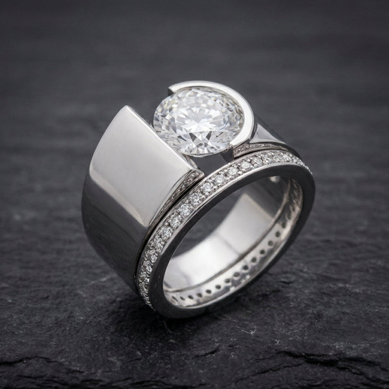 Vintage Bright Zirconia Silvered Ring