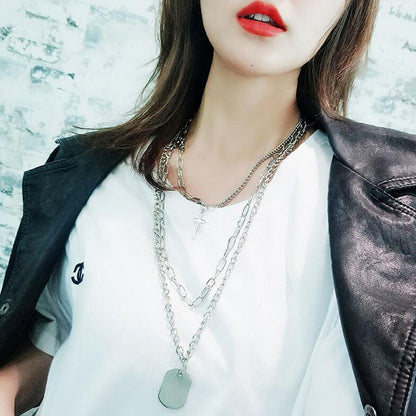 Minimalist Hip-hop Punk Cross Sweater Chain Necklace Set