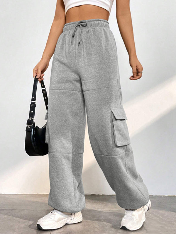 Grey Flap Pocket Lace Up Sweatpants