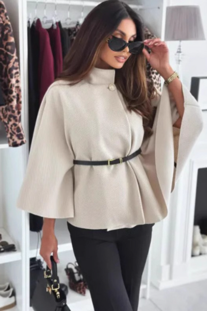 Waist Tie Wool Cape Coat