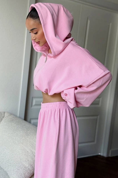 Loose Fit Hoodie Cinched Waist Jogger Pants Set