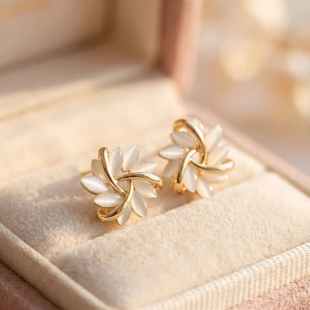 Elegant And Exquisite Opal Petal Circle Stud Earrings In Gold